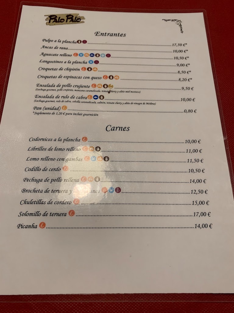 Restaurante Palo Palo — Carta