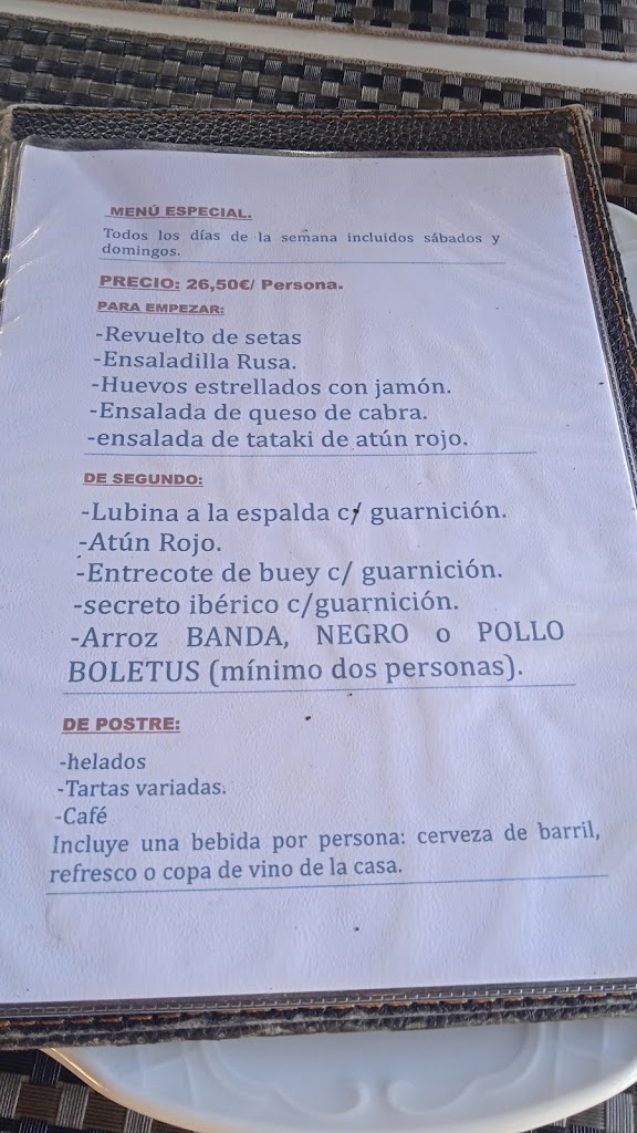 Restaurante La Perla — Carta