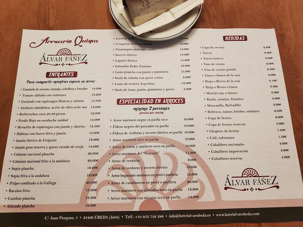 Arroceria Quique "Hotel Alvar Fanez" — Carta