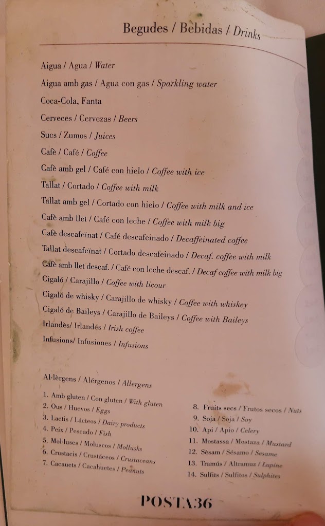Restaurant Posta 36 — Carta