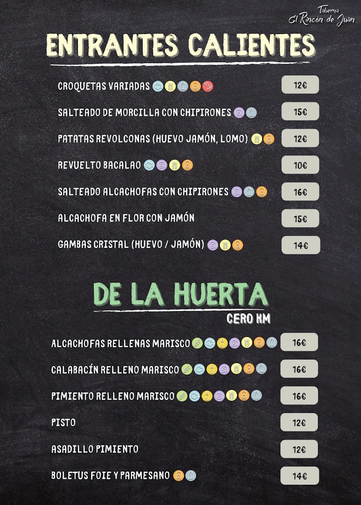 Taberna el Rincon de Juan — Carta