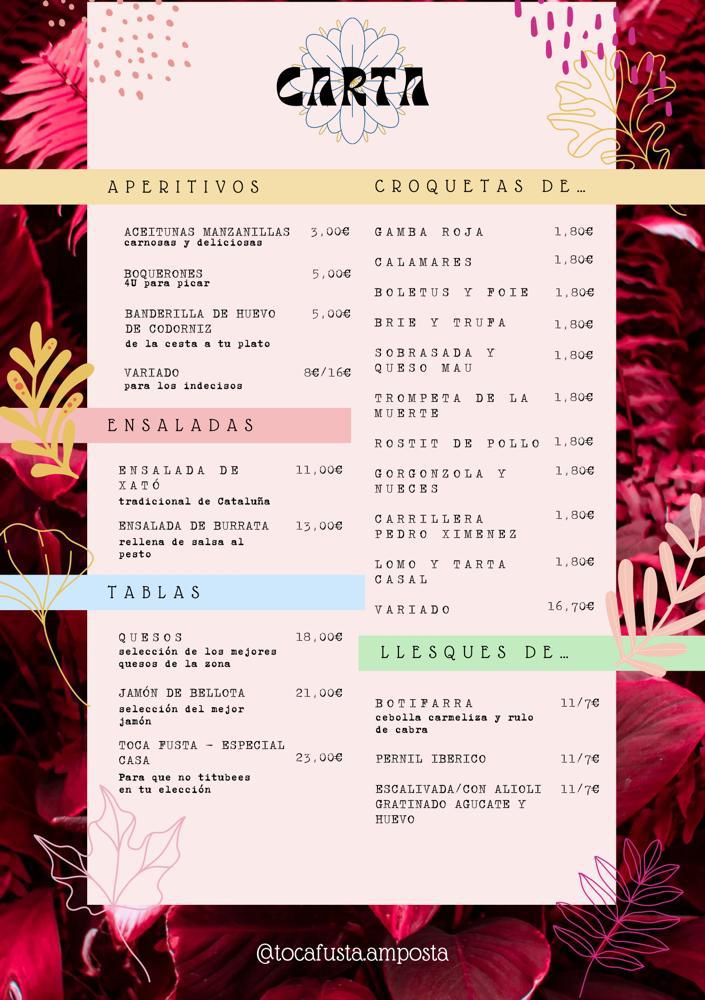 Toca Fusta Gastrobar — Carta