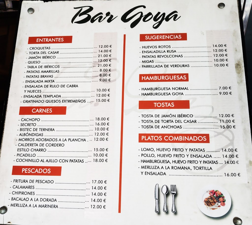 Nuevo Bar Goya Plaza Mayor - Cafeteria Terraza — Carta