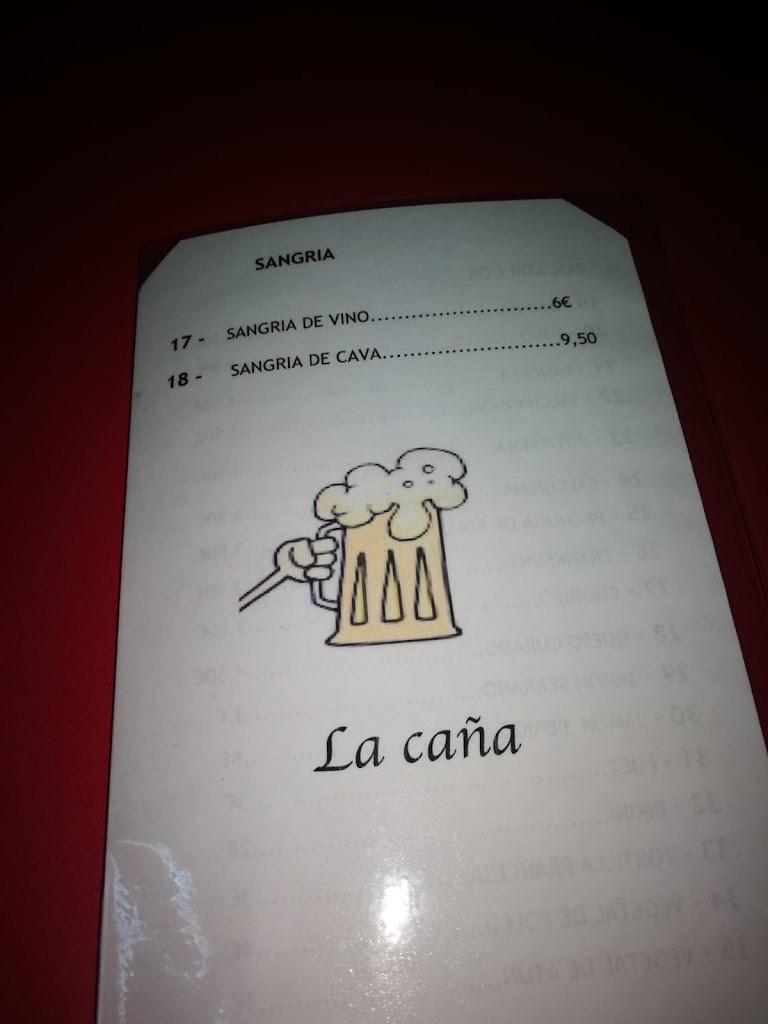 Bar La Cana — Carta