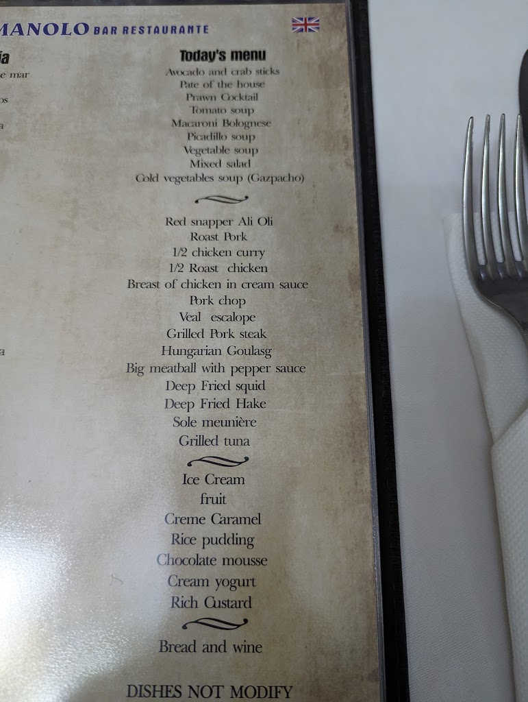Restaurante Manolo — Carta