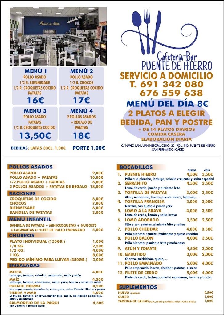Cafeteria - Bar Puente de Hierro ( NO SOMOS EL CLUB NAUTICO) — Carta