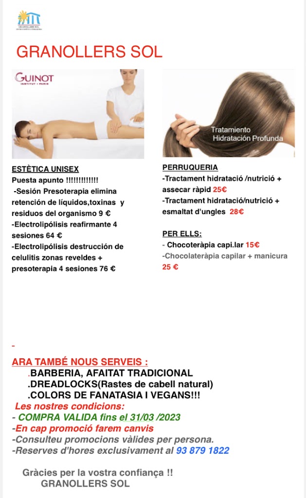 Granollers Sol Estetica Peluqueria — Carta