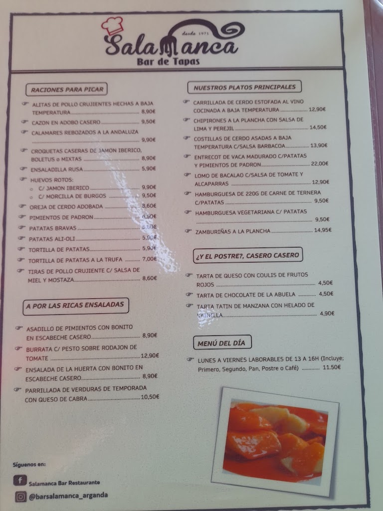 Bar Salamanca — Carta