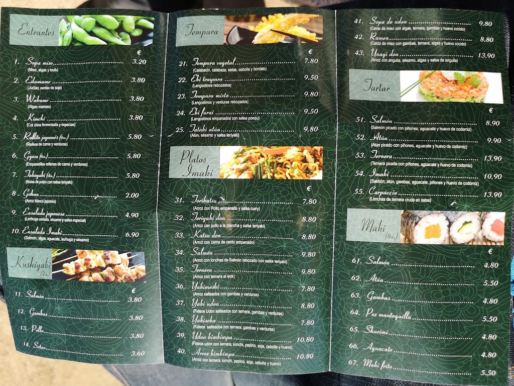 Restaurant japones Mataro Imaki — Carta