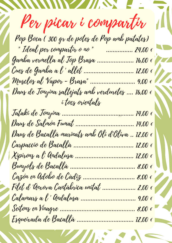 Restaurant Boca Boca — Carta