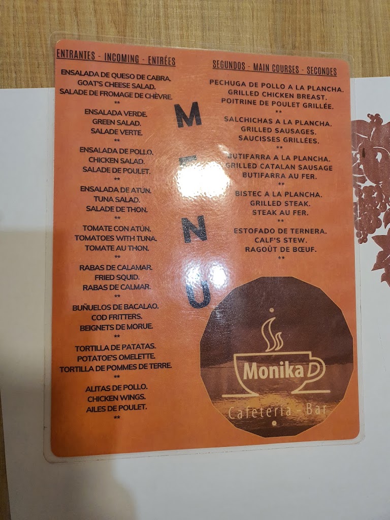 Cafeteria Bar Monika — Carta