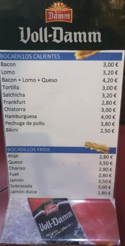 Bar Restaurant La Cantonada — Carta