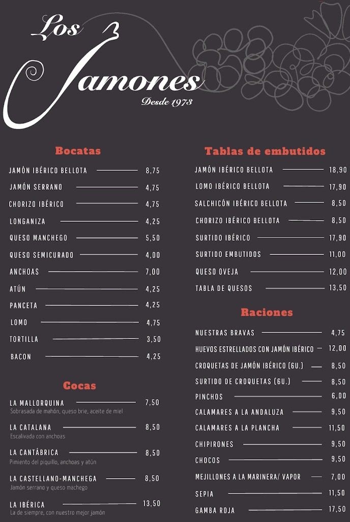 Los Jamones — Carta
