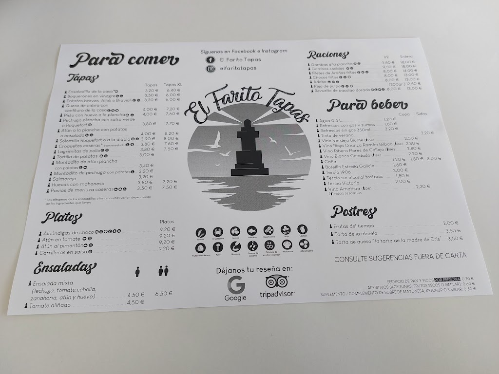Restaurante El Farito Tapas — Carta