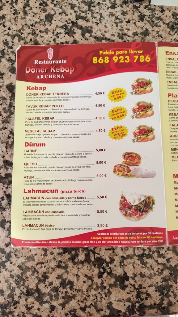 Kebap Archena — Carta