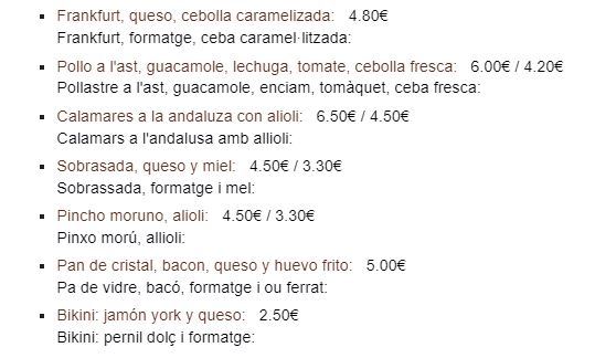 Restaurante Vital — Carta