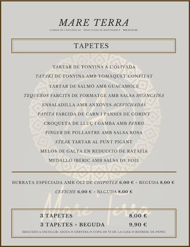 Restaurant Mare Terra — Carta
