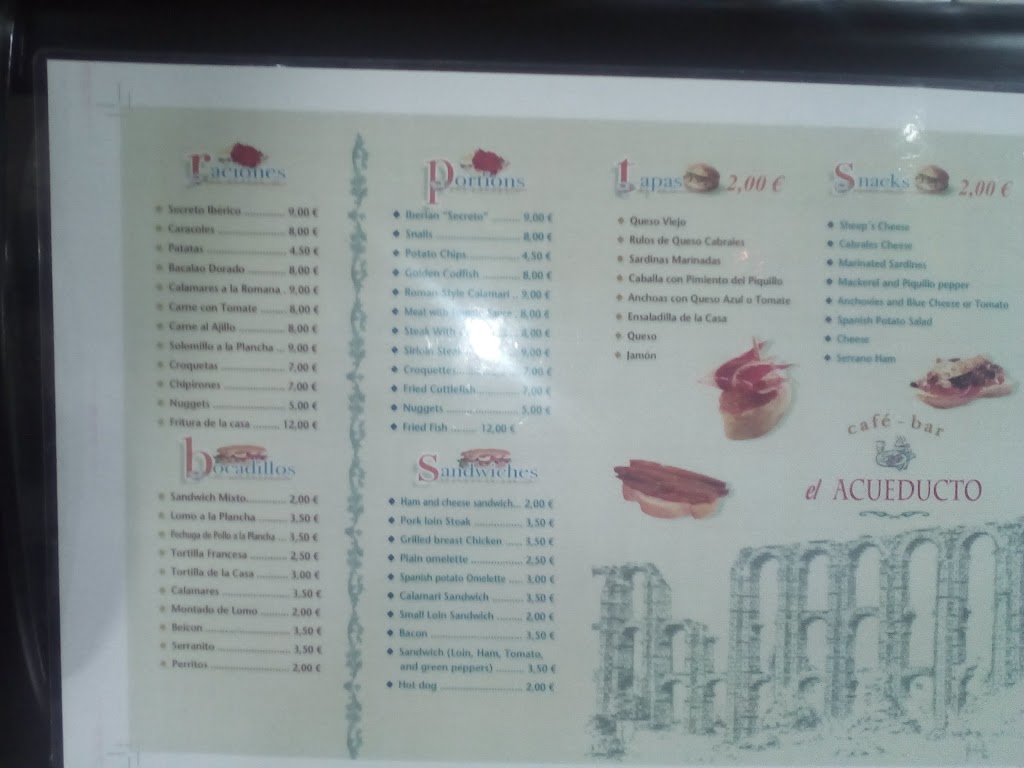 Cafe Bar El Acueducto — Carta