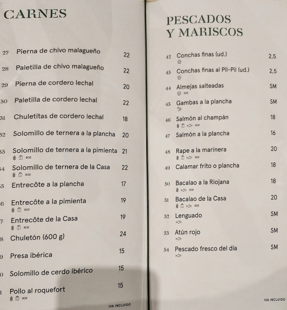 Restaurante Rincon de Emilio — Carta
