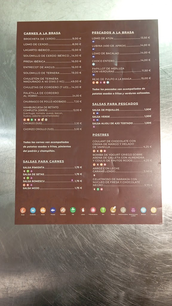 Restaurante Braseria la Bella — Carta