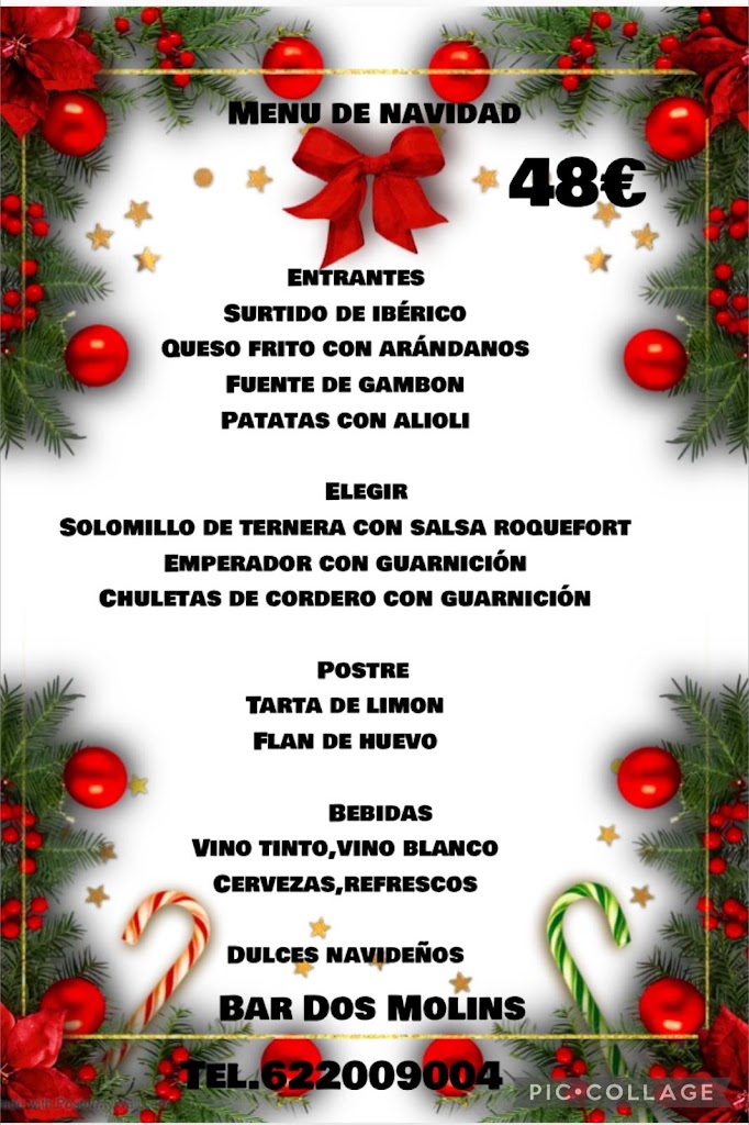 Bar restaurante Dos Molins — Carta