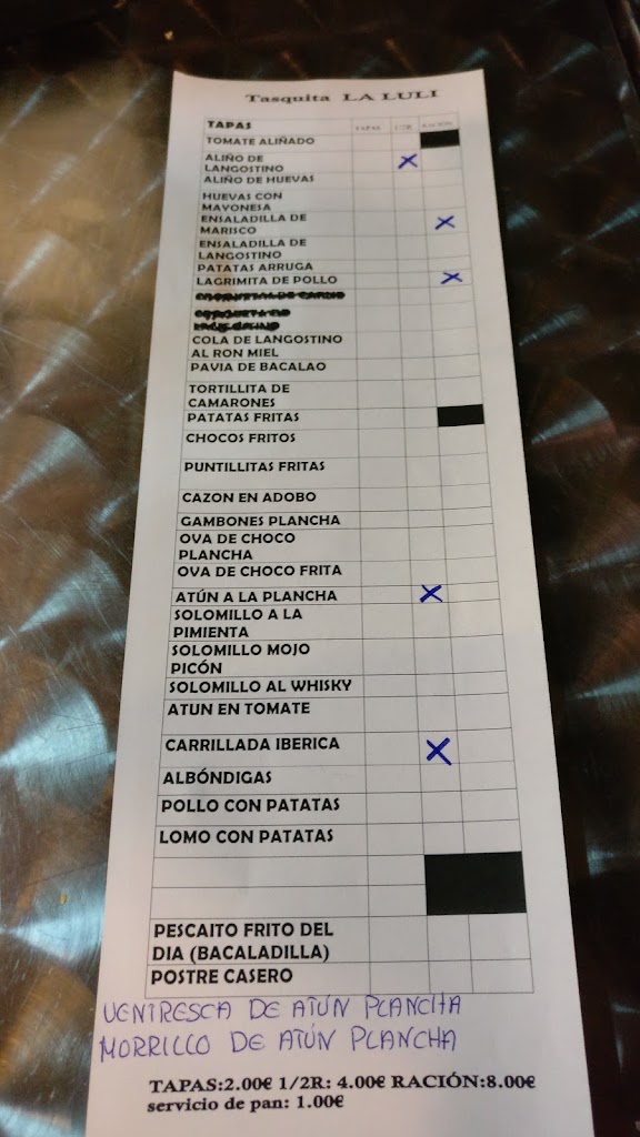 Tasquita La Luli — Carta