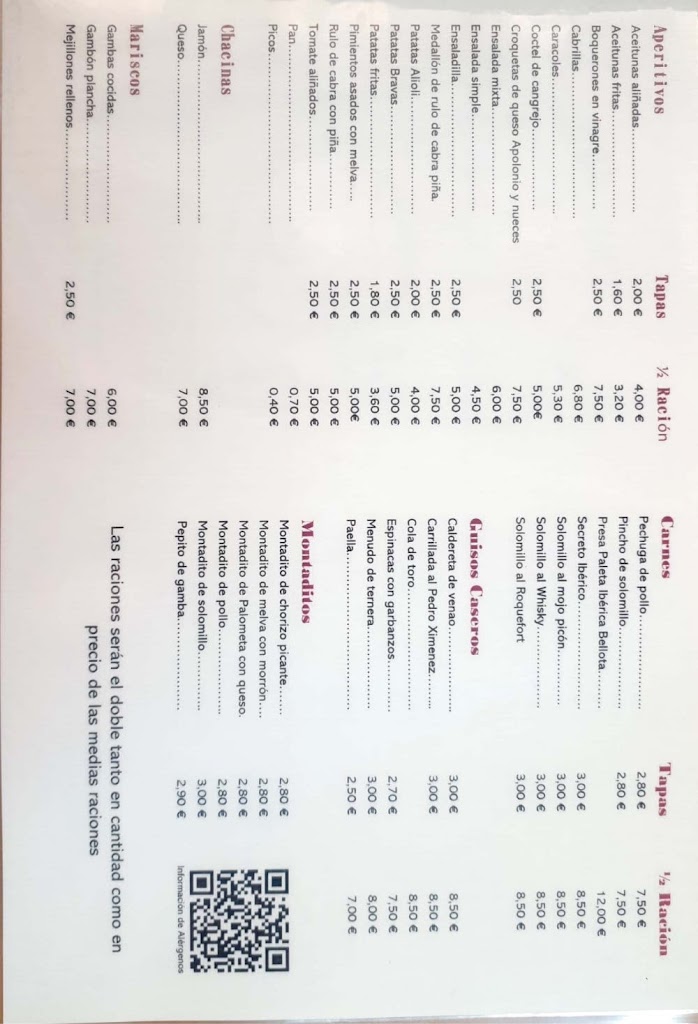 Freiduria La Feria — Carta