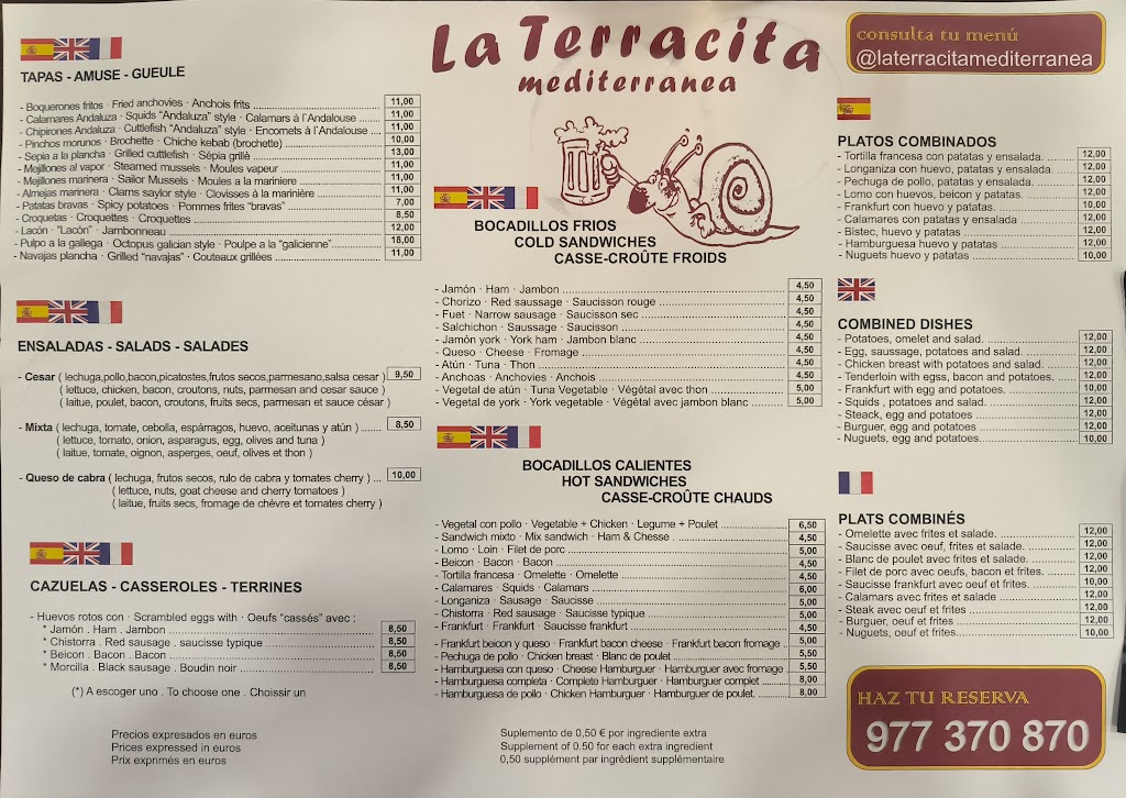 Cerveceria La Terracita — Carta