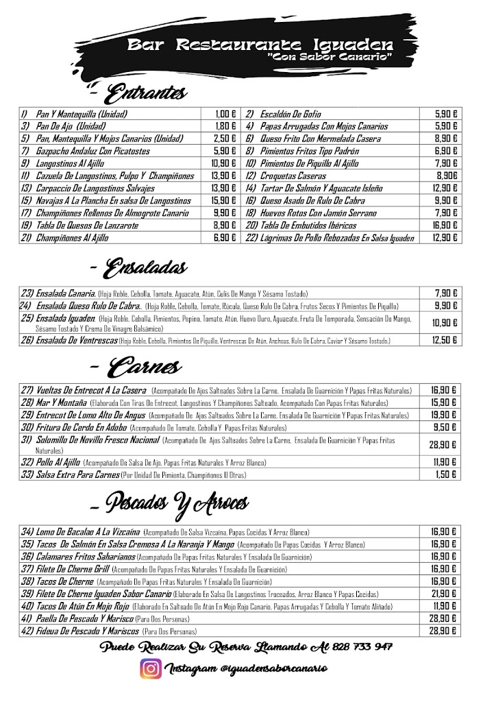 Restaurante Asador Iguaden — Carta