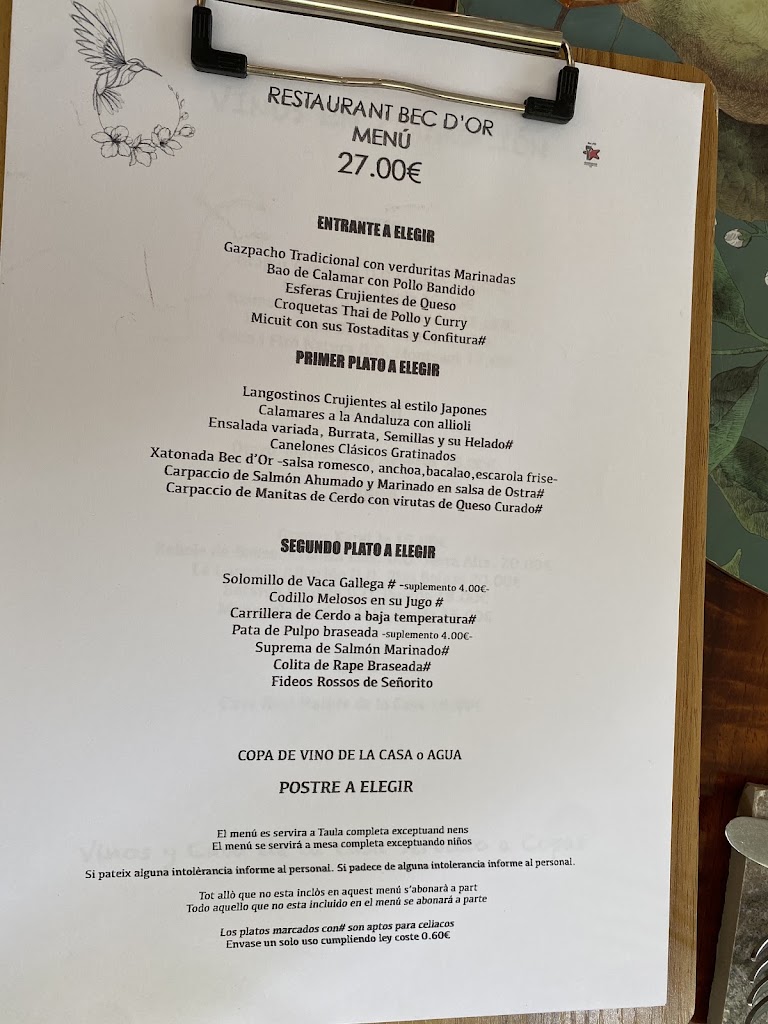 Restaurant Bec d'Or — Carta