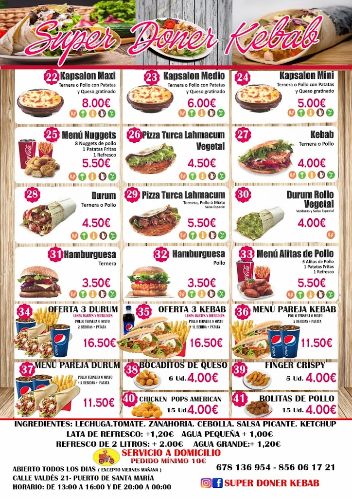 Super doner kebab puerto santa maria — Carta