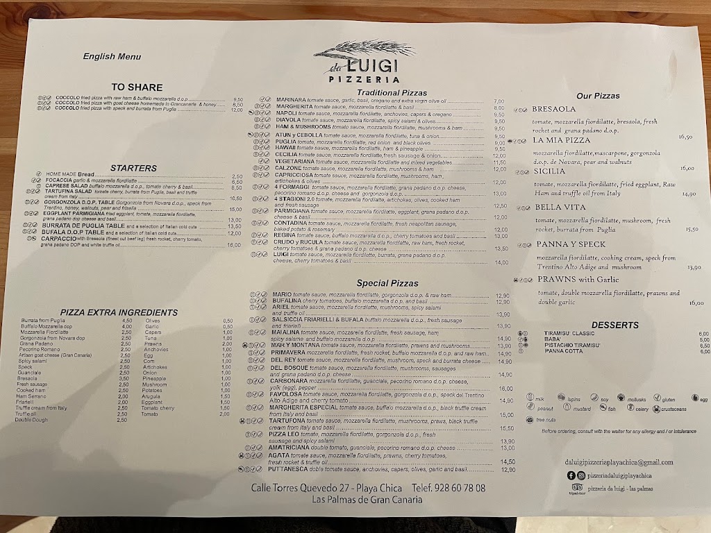 Da Eriselda Pizzeria — Carta