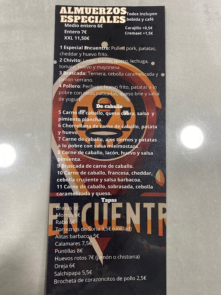 Bar El Encuentro — Carta