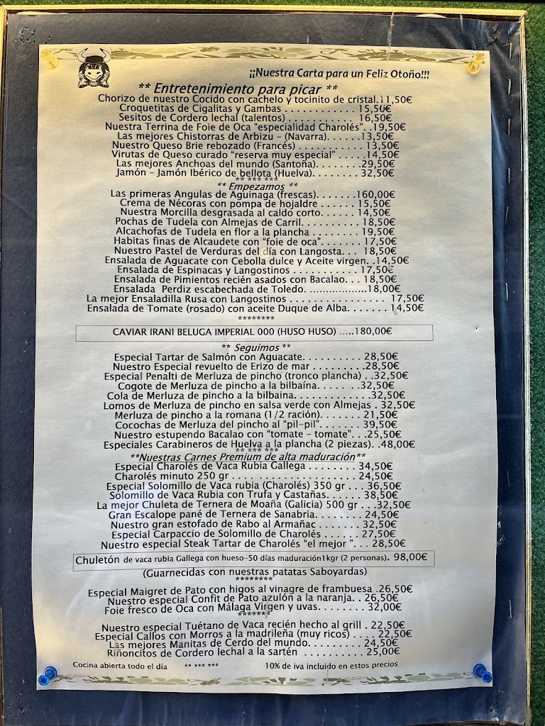 Charoles Restaurante — Carta