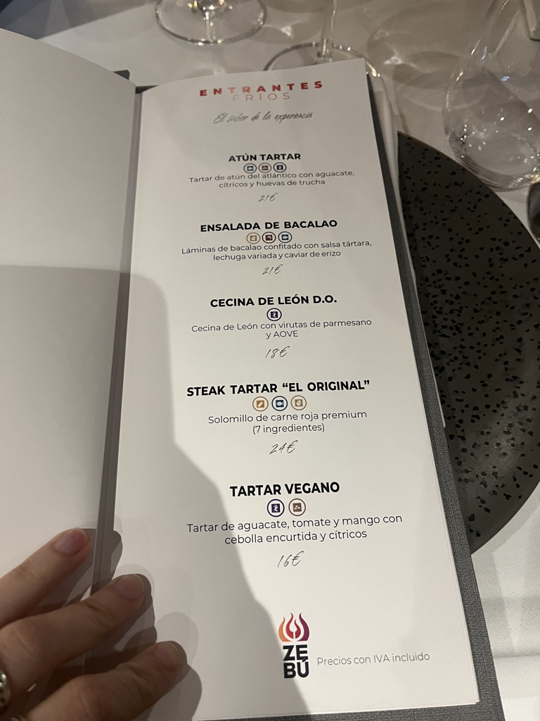 Zebu Restaurante Asador — Carta