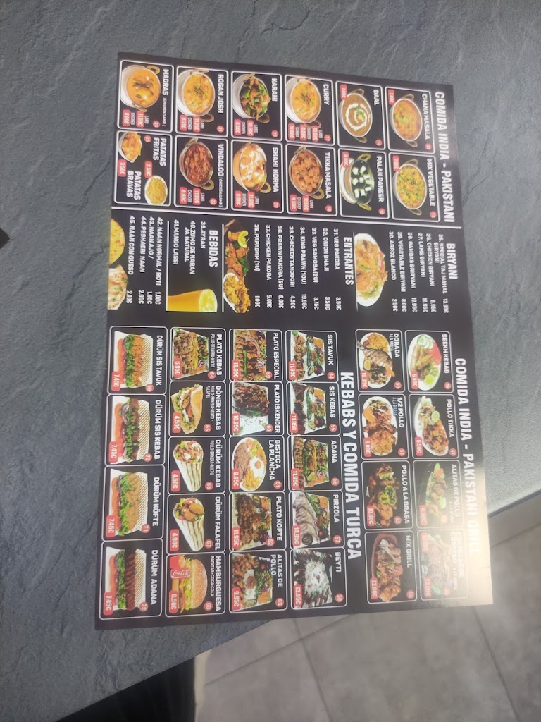 Restaurante Taj Mahal — Carta