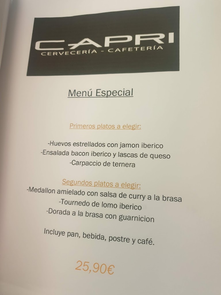 Cafeteria Capri — Carta