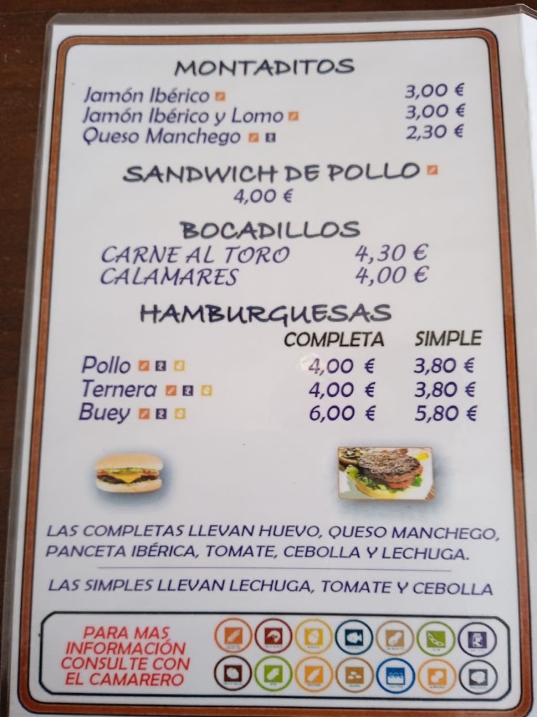 Bar Conejero — Carta