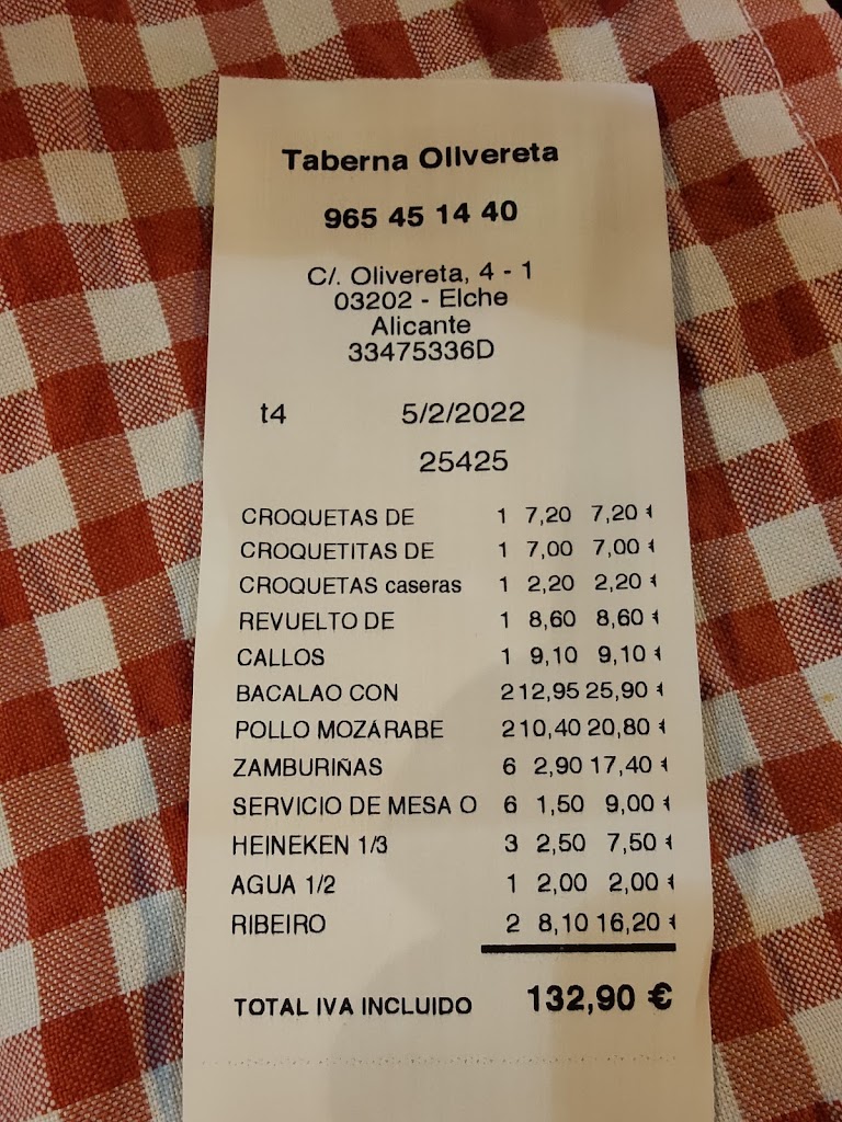 Restaurante La Olivereta — Carta