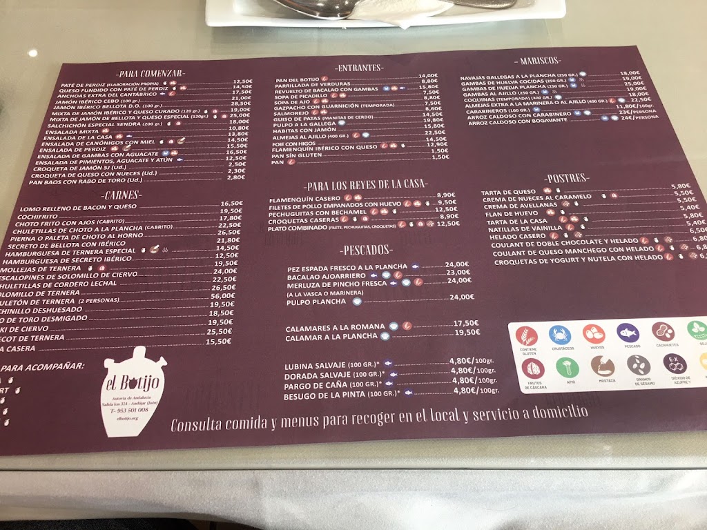 Restaurante El Botijo — Carta