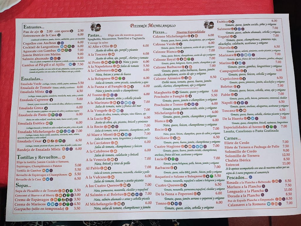 Restaurante Pizzeria Michelangelo — Carta