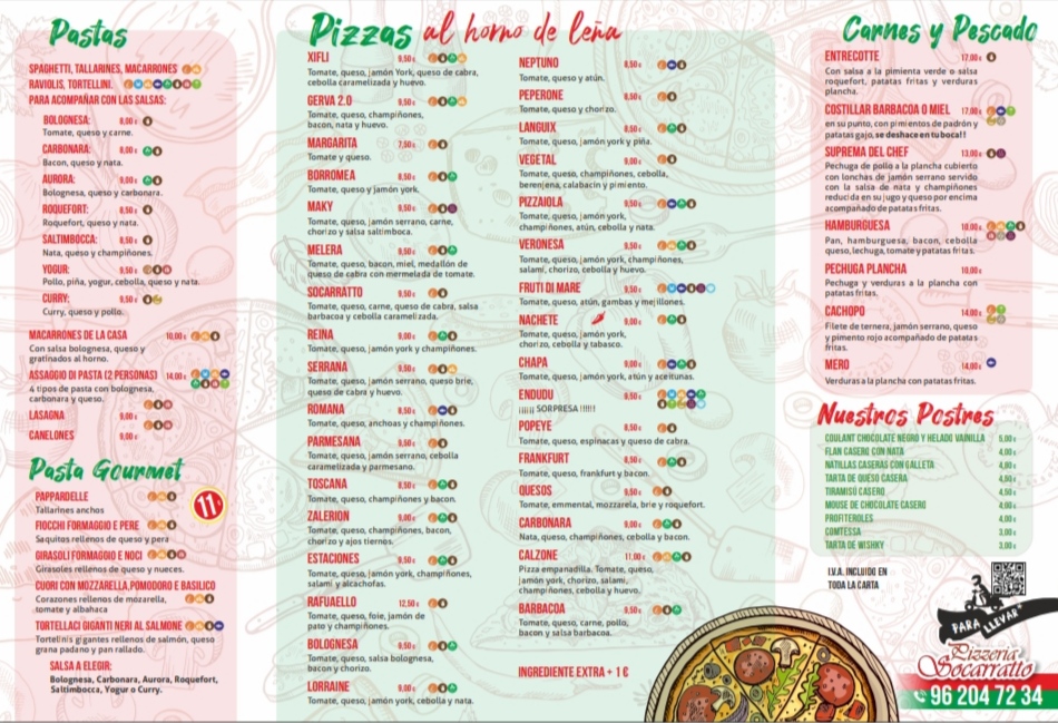 Pizzeria Socarratto Horno de Lena — Carta
