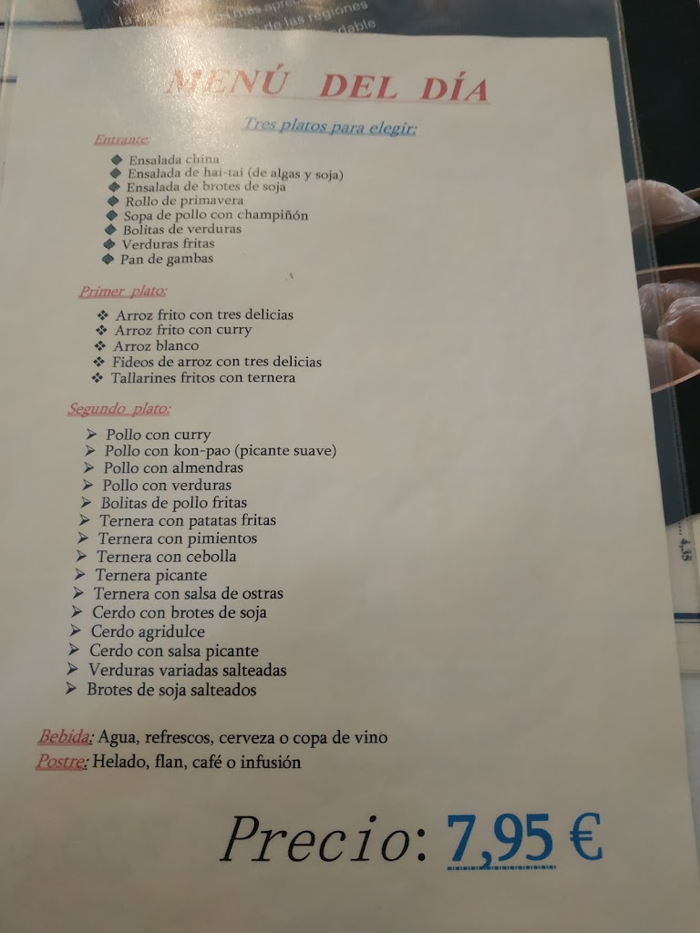 Restaurante Gran Muralla II — Carta