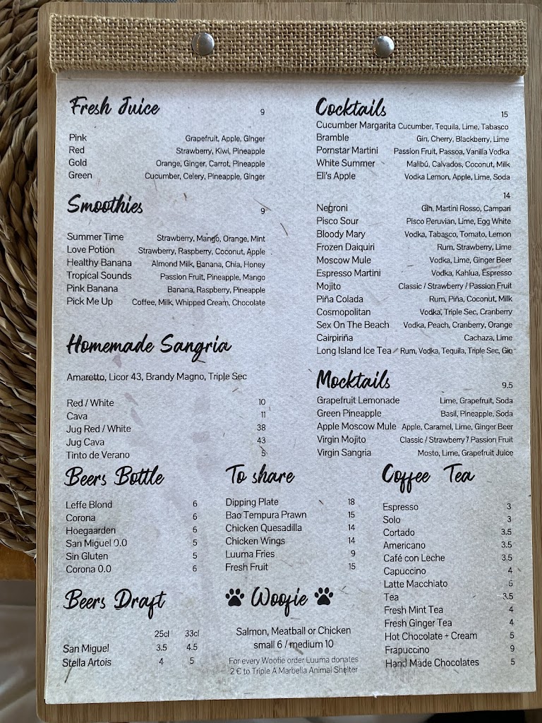 Restaurante Luuma Beach Marbella — Carta
