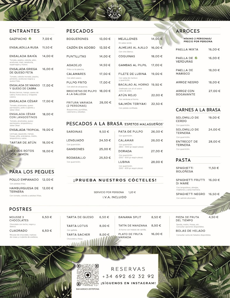 Chiringuito Bahia Beach Estepona — Carta
