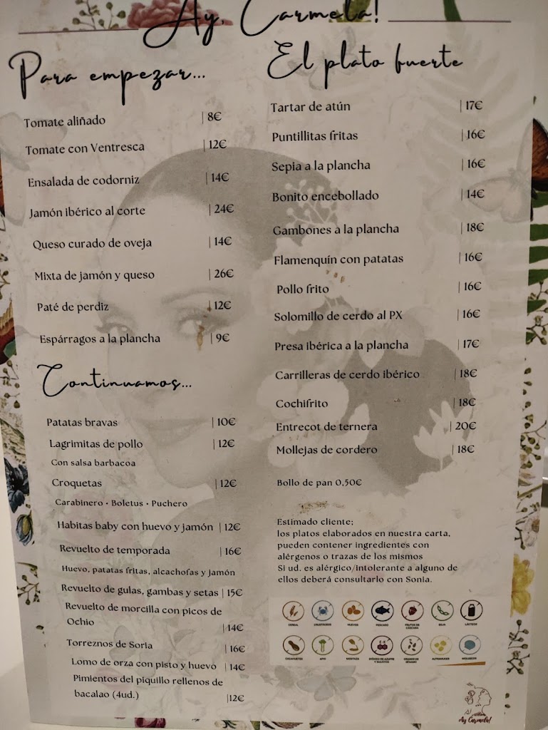 Restaurante Ay Carmela — Carta
