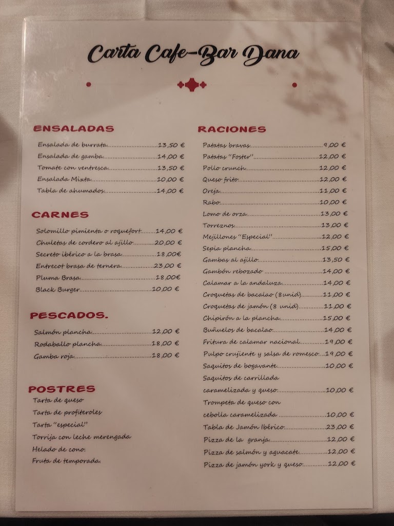 Cafe Bar Dana — Carta