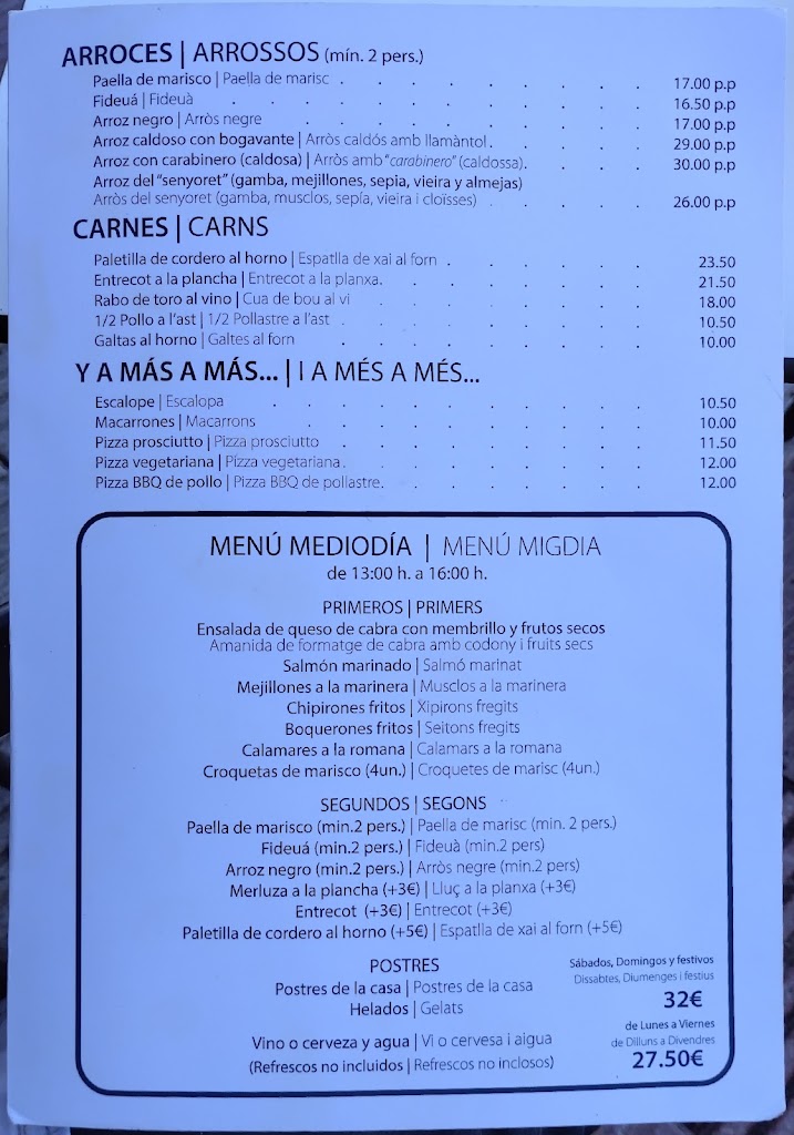 Restaurante Santi — Carta