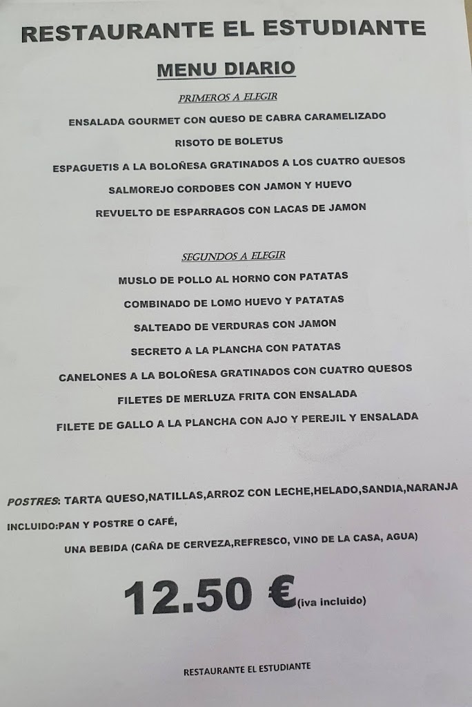El Estudiante Restaurante — Carta