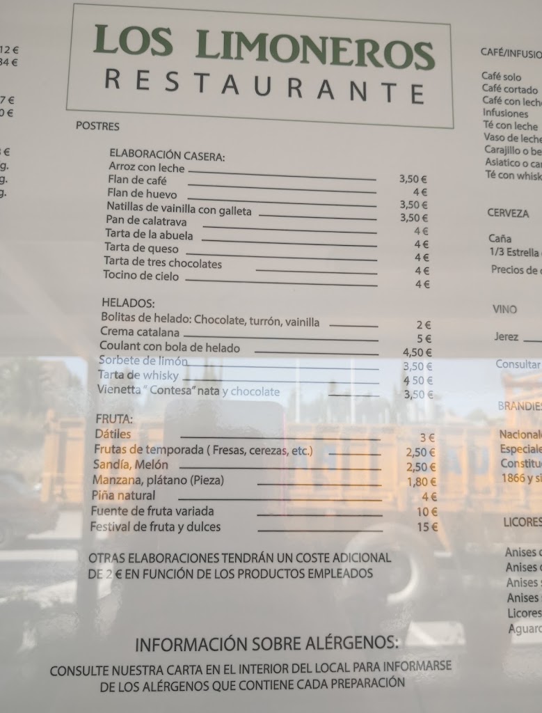 Restaurante Los Limoneros — Carta